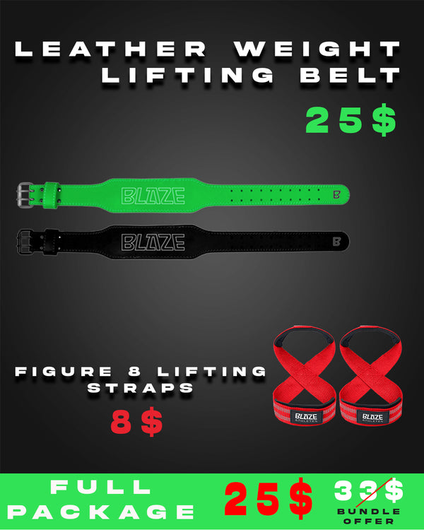 Leather Weight Lifting Belt & Figure 8 Lifting Straps